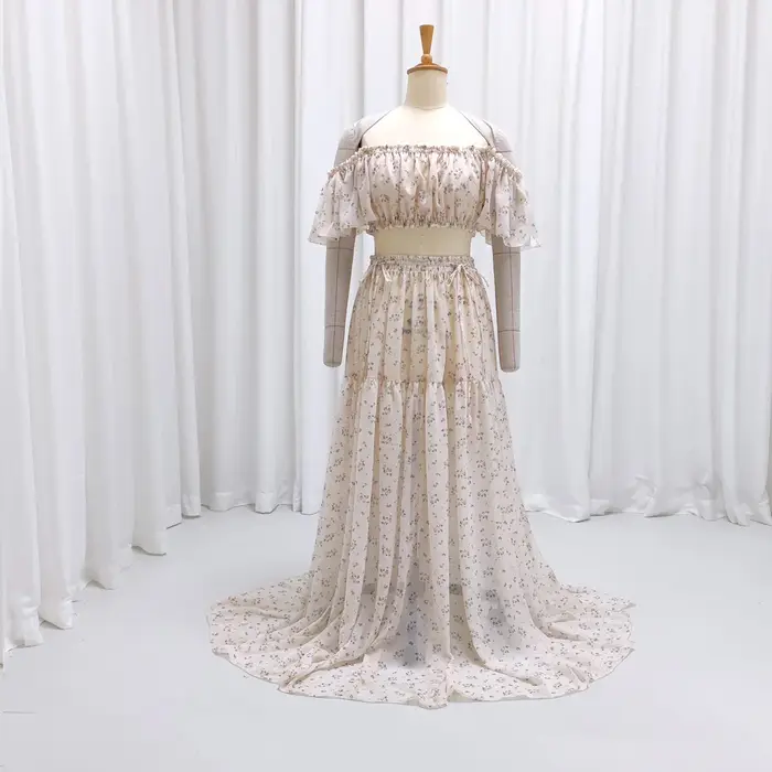 Robe de maternité en mousseline de soie, épaules dénudées, imprimé doux, robe de maternité, pour réc