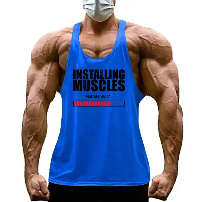 Installation des Muscles, veuillez attendre, dos en Y, débardeur, Fitness, musculation, chemise de S