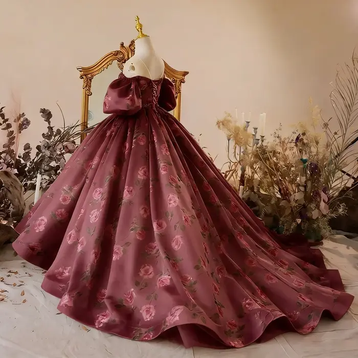 Robes pour enfants pour mariage, robe longue florale pour demoiselle d'honneur, robe de soirée vinta
