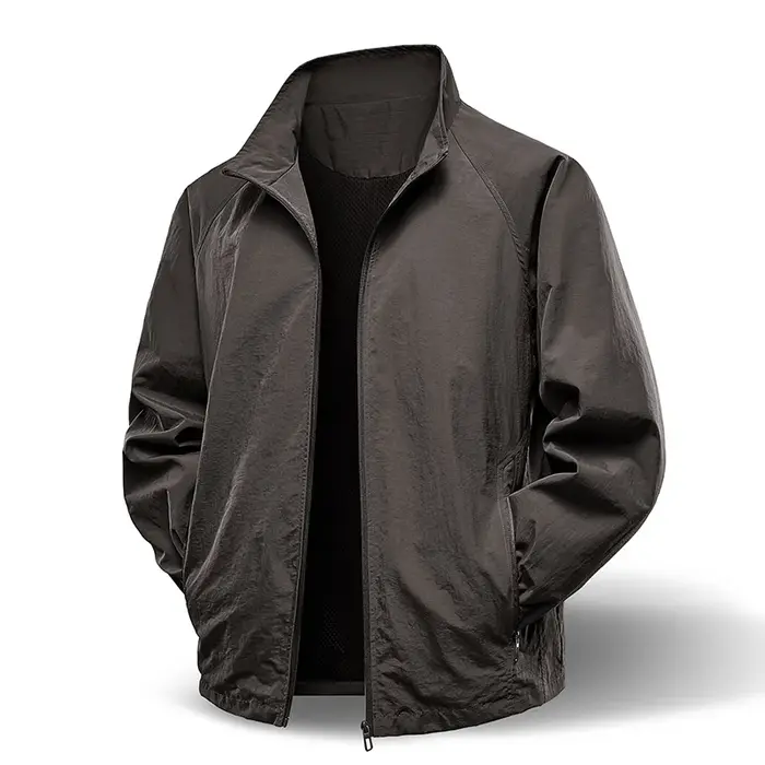 Printemps automne hommes veste décontracté en plein air col montant fermeture éclair coupe-vent impe