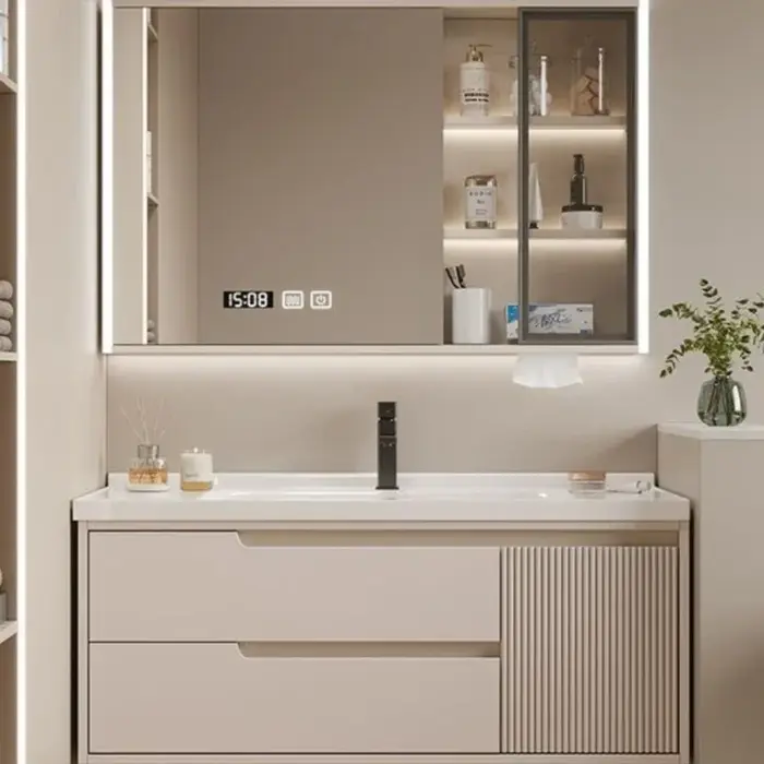 Miroir étroit blanc armoires de salle de bain placard de rangement lavabo intelligent armoires de sa