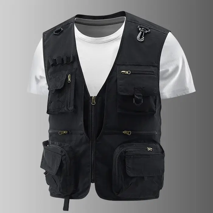 Gilet de pêche respirant en maille avec poches zippées, idéal pour les activités de plein air et le 
