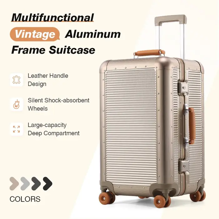 Valise en alliage d'aluminium et de magnésium, compartiment 3:7, roues silencieuses, serrure TSA, po