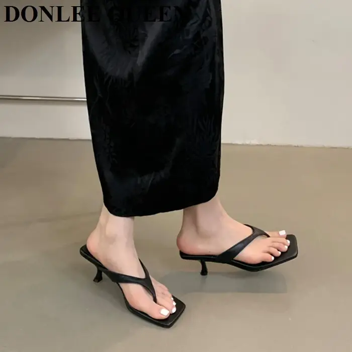 Pantoufles à talons hauts pour femmes, chaussures à enfiler, sandales à bande étroite, pantoufles dé