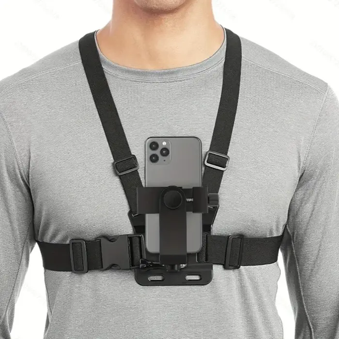 Support de pince de téléphone réglable avec fixation de sangle de poitrine pour activités sportives et photographie en plein air