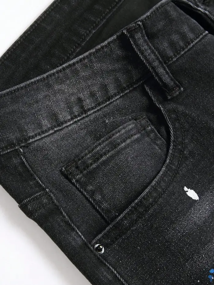 Jean en Denim extensible et Slim pour hommes, pantalon décontracté déchiré, trou Patchwork, coupe ci
