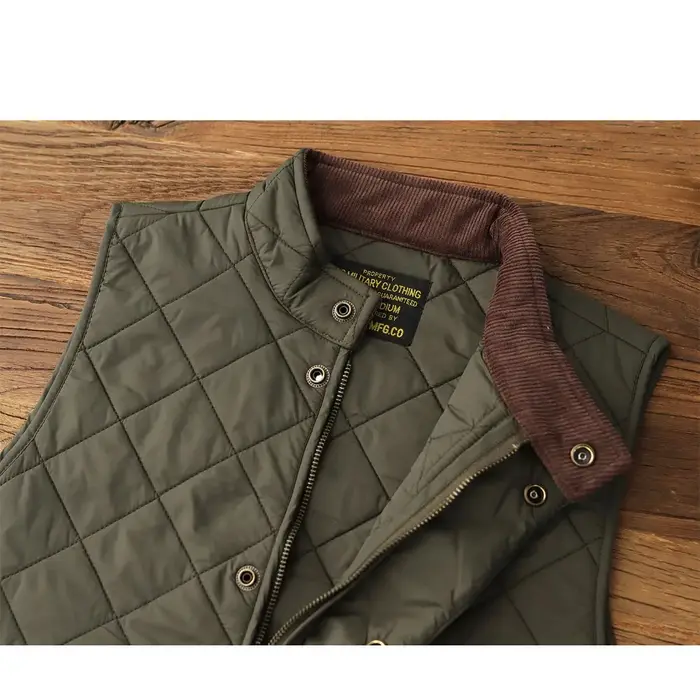 Réplique de gilet en coton matelassé pour hommes, rétro américain décontracté, couleur unie, col mon