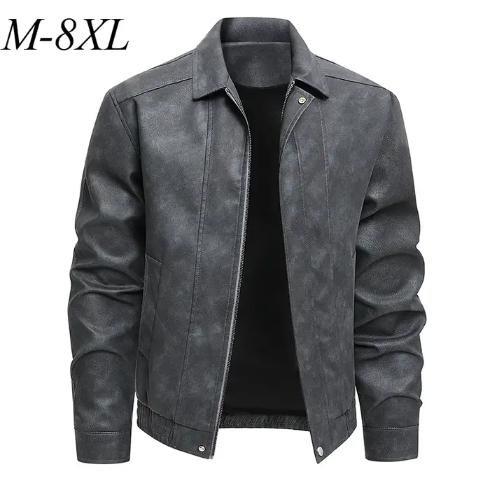 Veste en cuir pour hommes, grande taille, confortable, manteau de moto léger américain, revers class