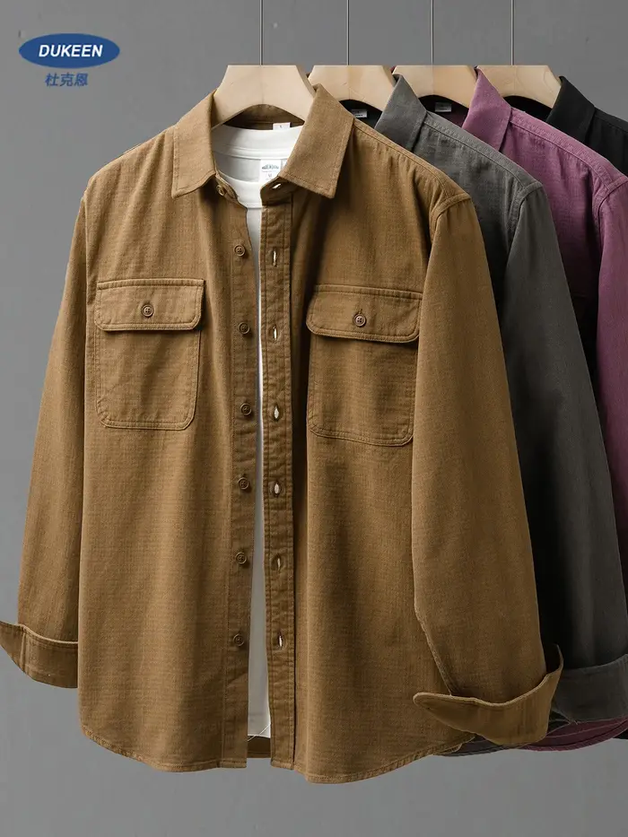 DUEllen-Chemises de travail pour hommes, chemisier à manches longues, poches vintage, vêtements basi