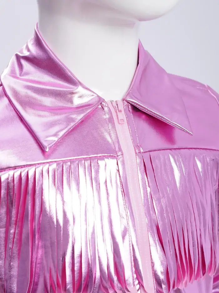 Vestes à pompons pour filles, Streetwear, Costume de danse Jazz métallique, col rabattu, manteaux à 