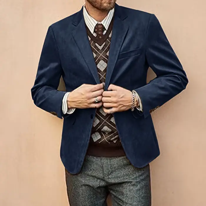 Hommes Faux daim Blazer simple boutonnage marron clair coupe ajustée décontracté élégant veste burea