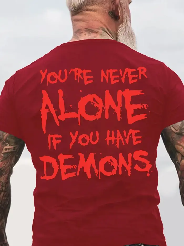 T-shirt imprimé dos noir en coton, vous n'êtes jamais seul si vous avez des démons