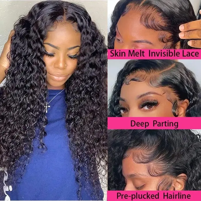 Perruque Lace Front Wig Deep Wave Naturelle Bouclée, Cheveux Humains, 13x4, 13x6, 30 32 Pouces, Dens