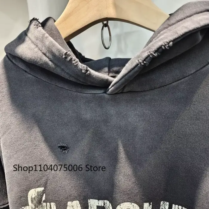 Sweat-shirt à capuche en détresse pour hommes, ample, décontracté, vêtements de sport, pull, Streetw