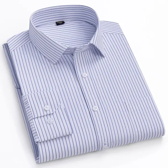 Chemise Formelle Homme Manches Longues Couleur Unie Rayée Mode Business Poche Blanche Chemise Social