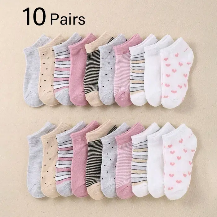 10 paires de chaussettes pour enfants, mignonnes, à imprimé cœur, unisexes, pour garçons et filles, 