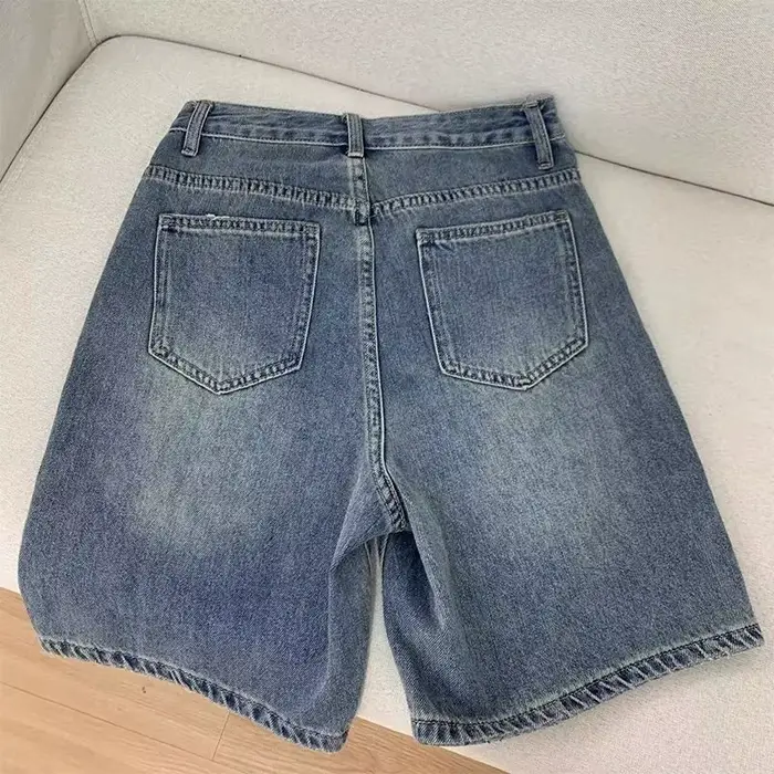 Printemps été femmes décontracté Denim Shorts mode femme jambe large jean court genou longueur Denim