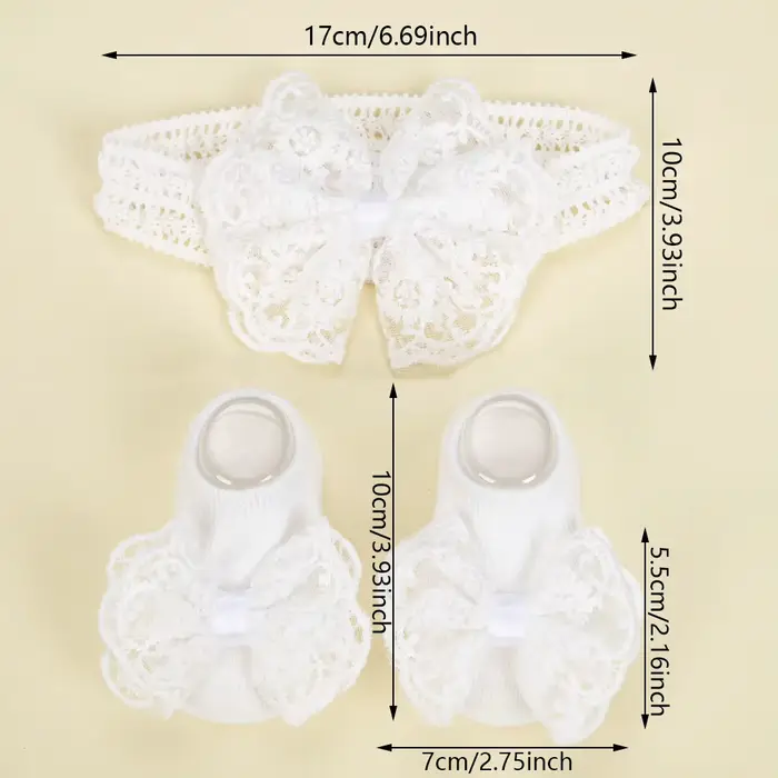 3 pièces/ensemble crème dentelle bébé bandeaux et chaussettes nouveau-né princesse filles large stra