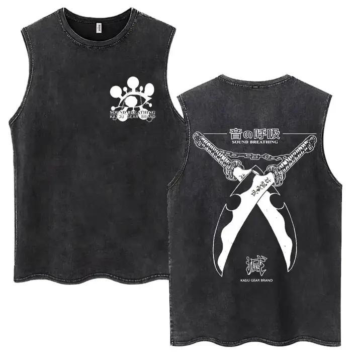 Débardeur en coton sans manches pour hommes et femmes, délavé, Anime Demon Slayer Hashibira Inosuke,