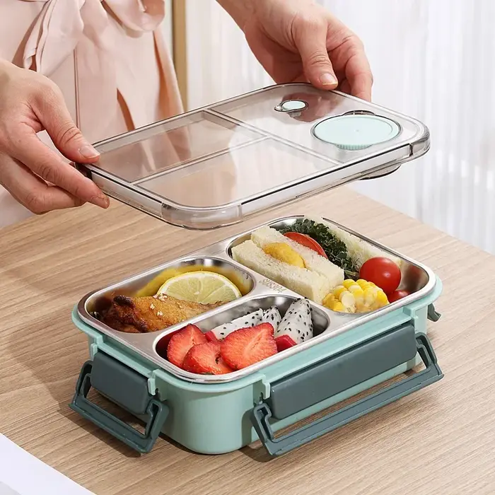 Boîte à déjeuner en acier inoxydable 304 avec vaisselle pour adultes et enfants, récipient à déjeune