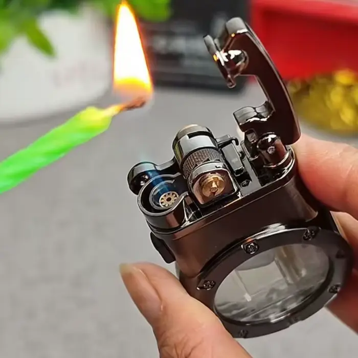 Briquet à Bras de Feu Double en Métal Coupe-Vent Gonflable Portable Cadeau Idéal pour Hommes Passant du Temps à l'Extérieur Occasions Spéciales