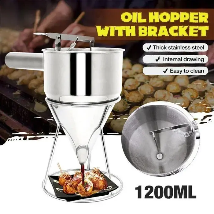 Distributeur d'entonnoir en acier inoxydable avec support, pour cupcakes, crêpes, pâte, poulpe, boul