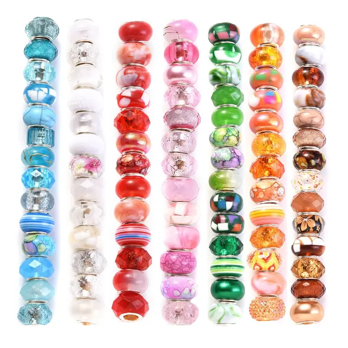 50 pièces de perles acryliques rondes plates de 14mm à grand trou, perles d'espacement en acrylique 