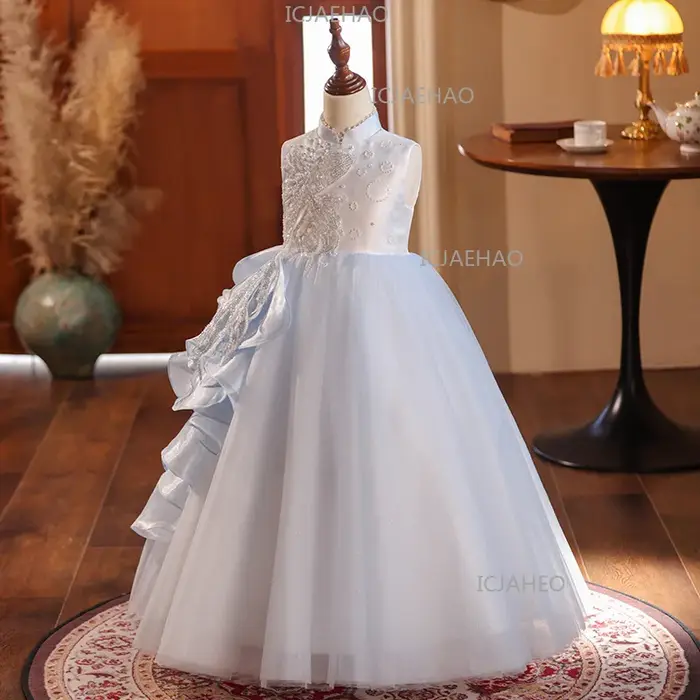 Nouvelle Robe de Soirée pour Enfants 2026, Col Mandarin, Sans Manches, Longue, Élégante, Robe de Pri