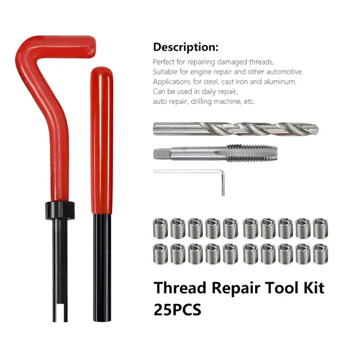 XCAN outil de réparation de filetage 25 pièces M3/M4/M5/M6/M7/M8/M10/M12/14 pour la restauration de 