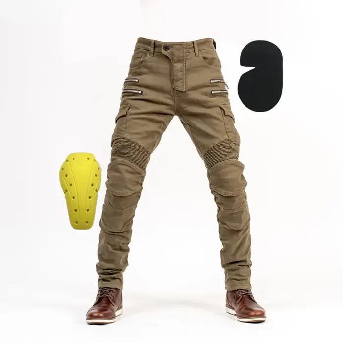 Jeans d'équitation de moto multi-poches pour hommes, pantalons d'équitation avec genouillères, denim