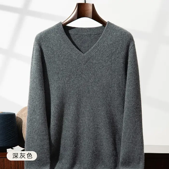 Pull en cachemire épais pour hommes, col en v, pur cachemire, mode, pull en laine, manches longues, 