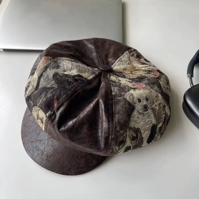 Casquettes pour femmes, béret rétro patchwork, chapeau octogonal en jacquard et velours côtelé, à la