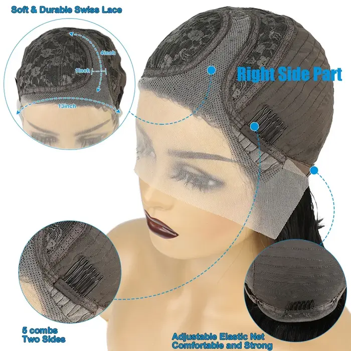 Perruque Bob Brésilienne Naturelle Bouclée, Cheveux Courts Ondulés, Partie Latérale, pour Femme