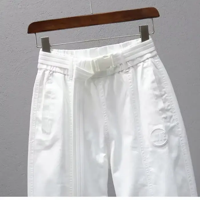Pantalon blanc pour femmes avec ceinture élastique, jogging ample et décontracté, Leggings longueur 