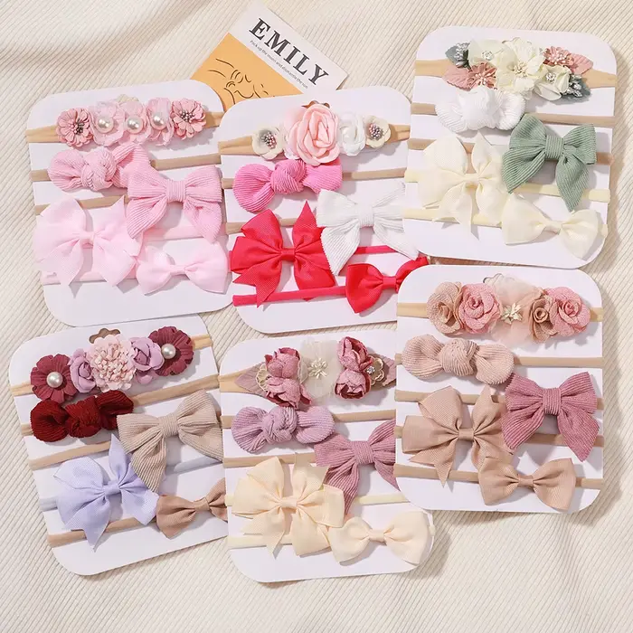 5 pièces/lot bébé élastique en Nylon bandeau nouveau-né belle fleur dentelle arc bandeau pour fille 