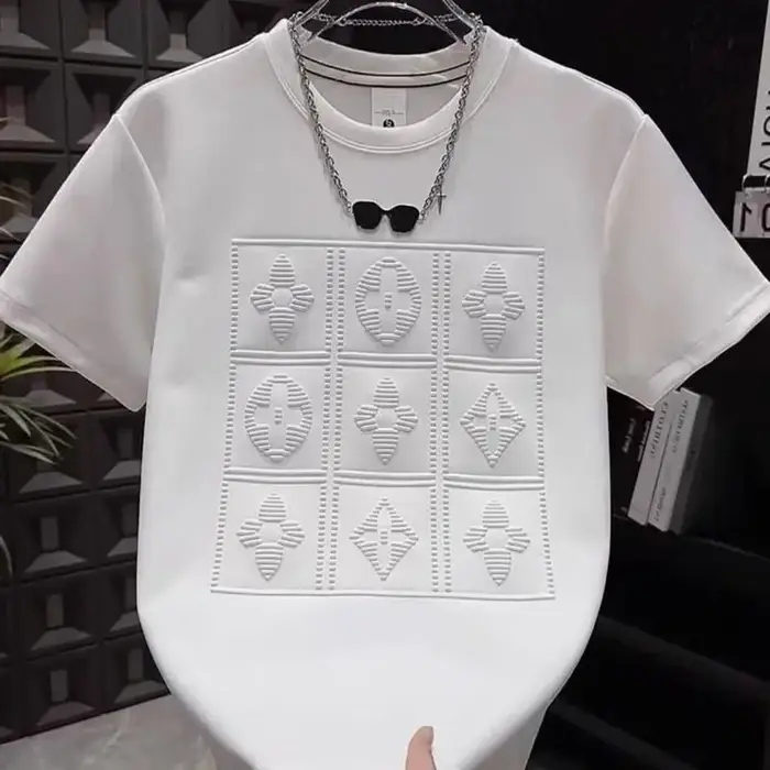 2025 été nouveaux hommes polyvalent industrie lourde lettre acier imprimé à manches courtes t-shirt 