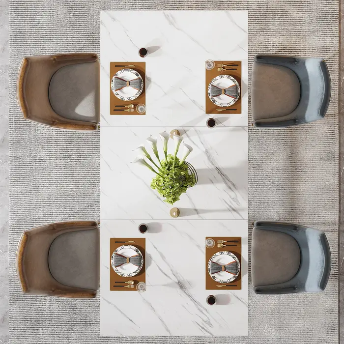 Tribesigns-Table à Manger Rectangulaire, Table de Cuisine Moderne avec Plateau en Faux Marbre, Table