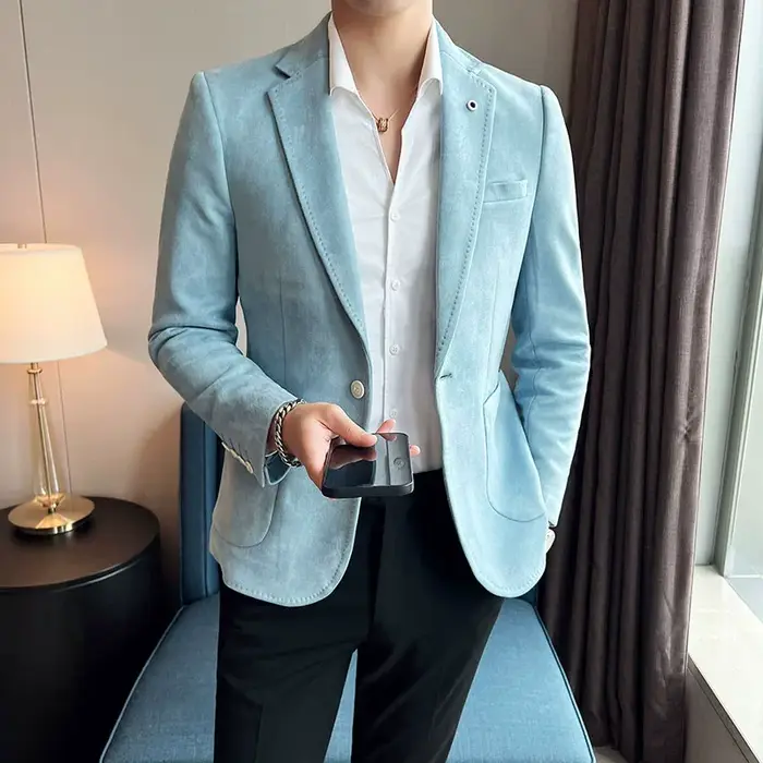 Nouvelle mode costume manteau hommes coupe ajustée peau de cerf velours élégant luxe Blazer manteau 
