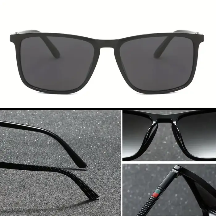Lunettes de soleil carrées classiques pour hommes, confortables, légères, à monture noire, idéales p