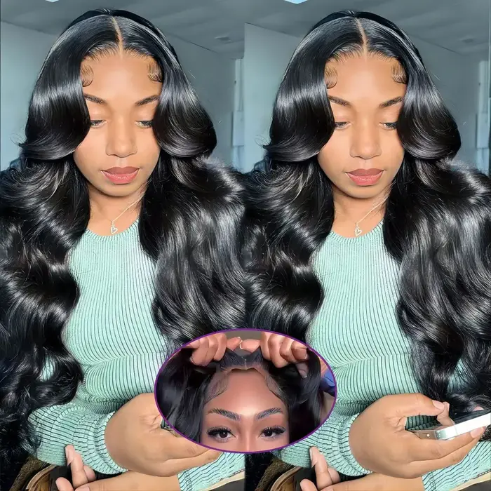 Perruque sans colle Abijale en cheveux humains, prête à porter, avec dentelle frontale HD transparen