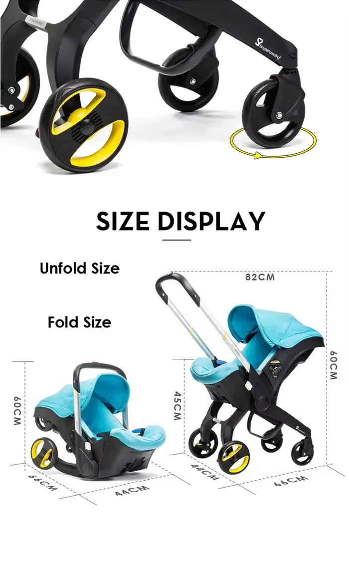 Poussette pliable 4 en 1 avec siège auto et nacelle, poussette haute pour tout-petits et nouveau-nés