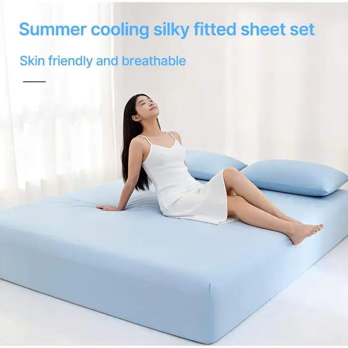 Drap-housse rafraîchissant et respirant pour l'été, doux pour la peau, toucher doux pour soulager la chaleur la nuit, pour nuits chaudes et vacances en plein air