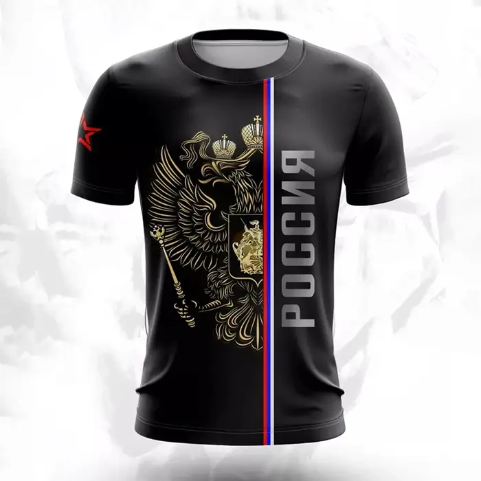 T-shirt manches courtes col rond pour homme, surdimensionné, à la mode, avec drapeau National russe 