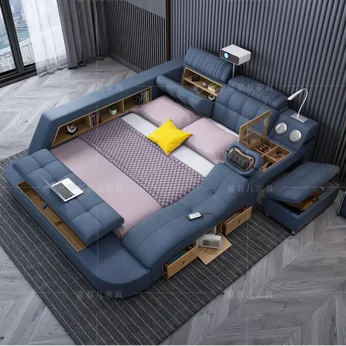 Lit électrique multifonctionnel avec haut-parleur intégré, design nordique élégant, pour chambre à coucher, accessoires de maison