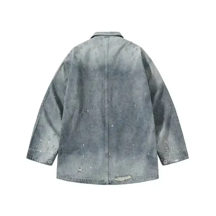 HKSH Nouvelle Veste Chemise Décontractée Oversize en Jean Délavé et Effiloché Jacquard Tendance Prin