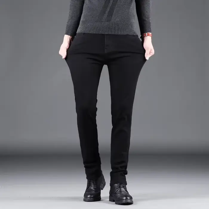 Jean Slim noir pur pour hommes, pantalon droit élastique, mode Business, loisirs, Vintage coréen, De