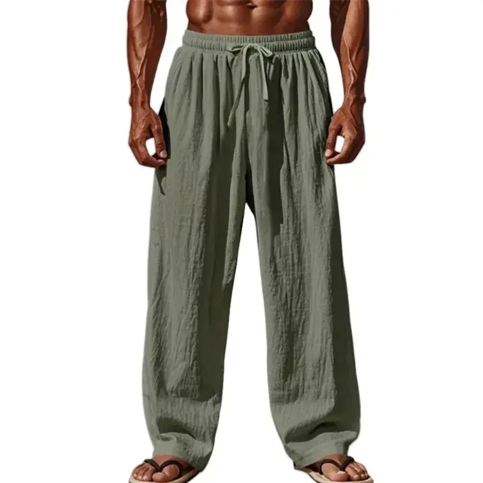 2025 nouveaux hommes coton et lin pantalons décontractés Simple et confortable jambe droite pantalon