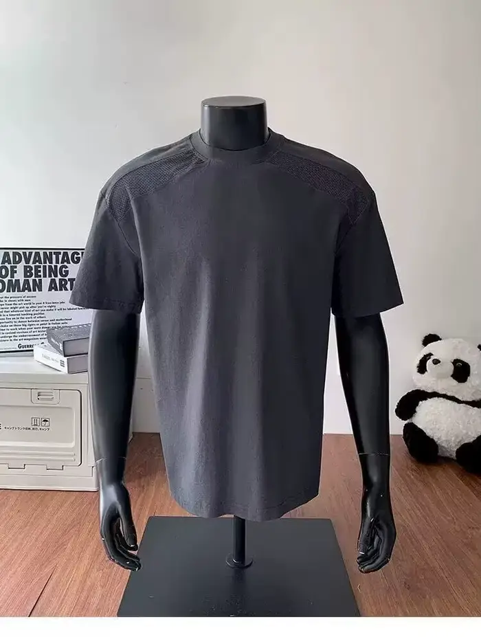 Style américain cleanfit épaule coupe déconstruction T-shirt à manches courtes hommes et femmes à la