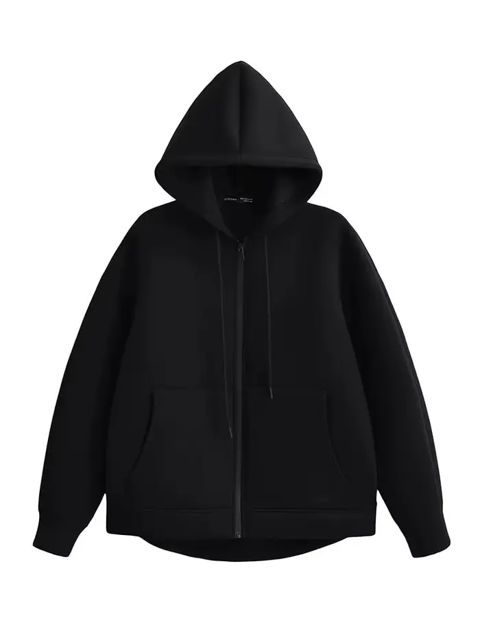 HH automne femmes gris veste avec capuche à manches longues grande poche veste à glissière manteau f