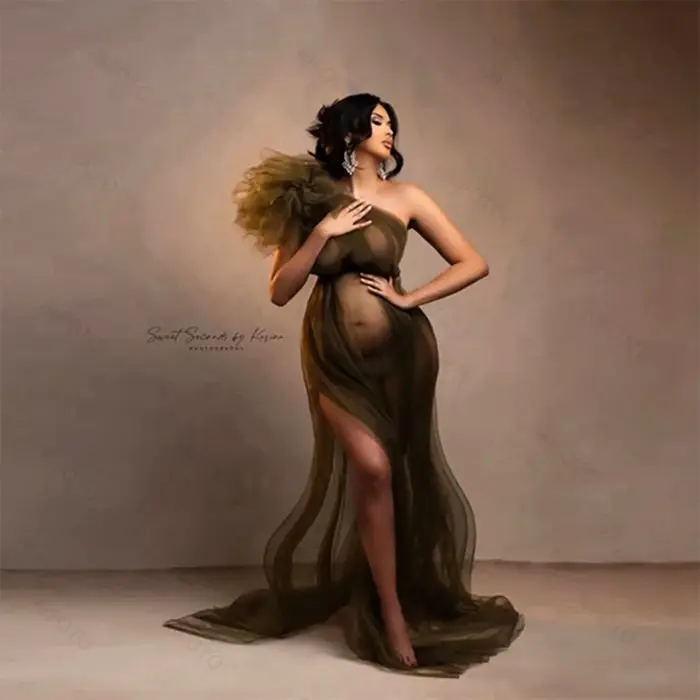 Robe longue en tulle pour femmes enceintes, robe de photographie, robe à volants en maille, longue f